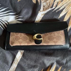 SOLD Coach Tabby Long Wallet In Colorblock Signature Canvas Brass/Tan Black